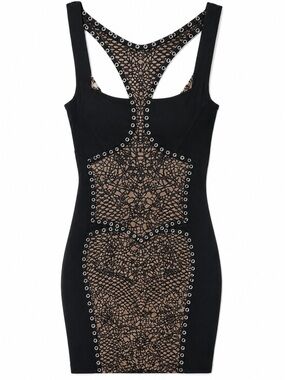 Herve Leger Black and Nude Sheer-Panel Bandage Mini Dress